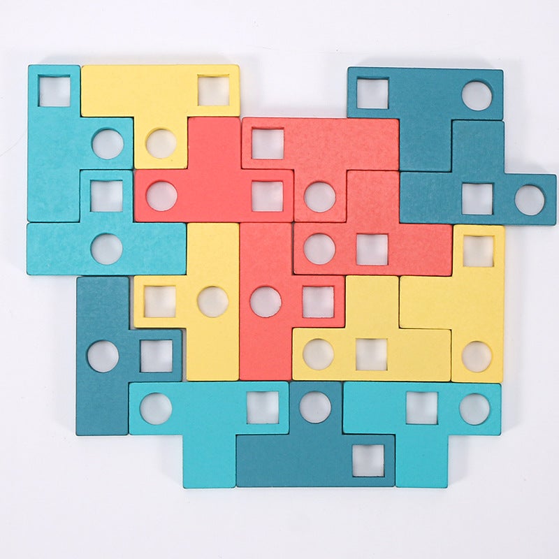 Wooden T-Shaped Matching Board Game Children'S Logical Thinking Training Tetris Puzzle Intelligence Toy Game - Image 3